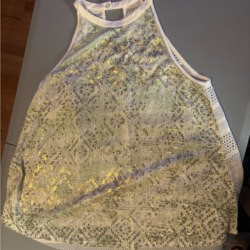 Miss Me White and Gold Lace Tank Top